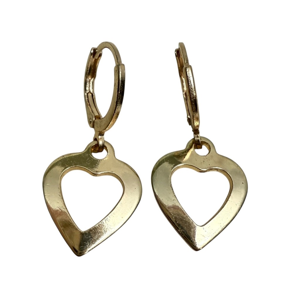 Gold Tone Heart Drop Dangle Earrings Open Lever Back Fashion Jewelry 1 in L